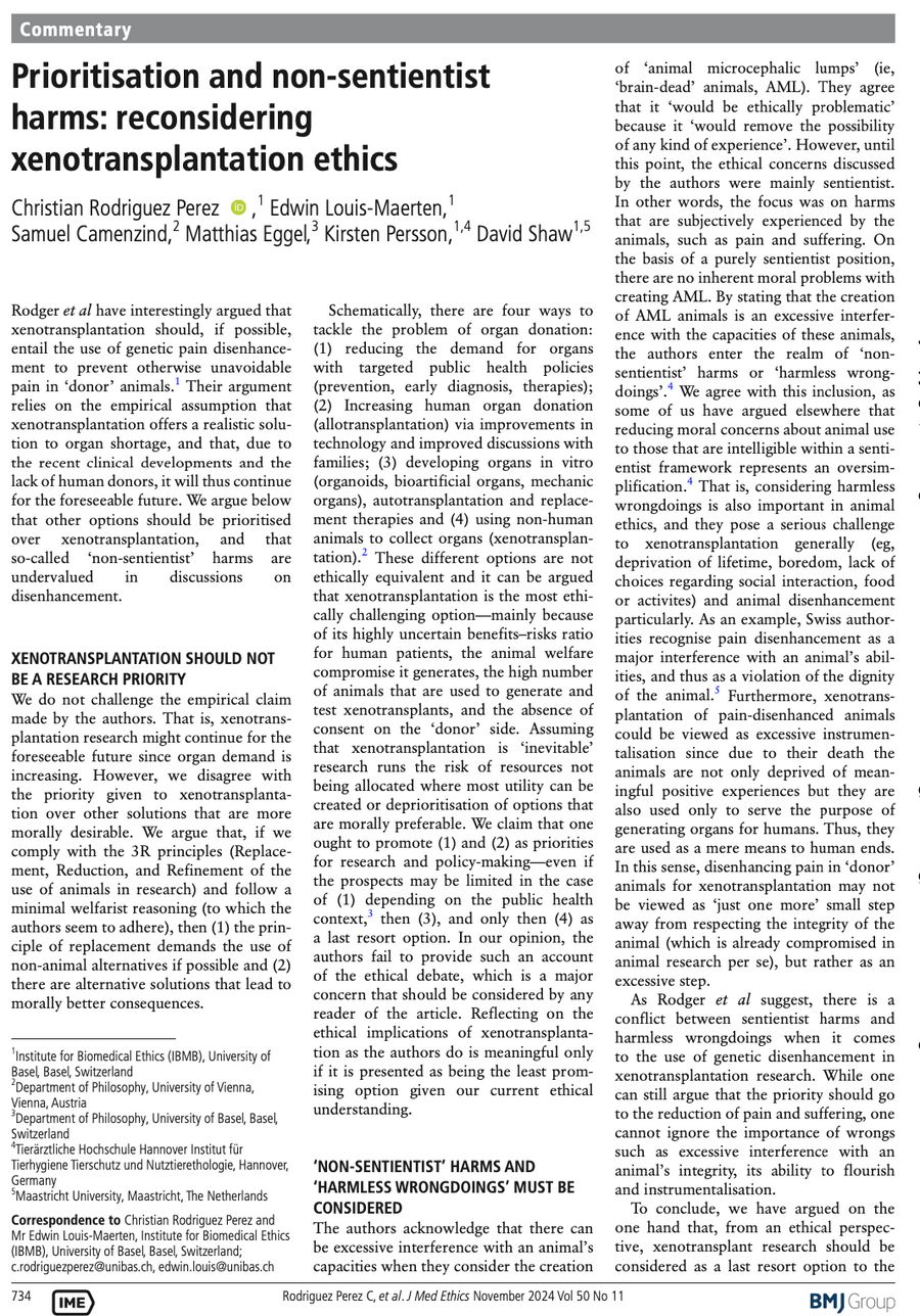 Comment: Priorization  and Non-sentientist harms